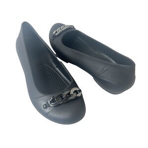 Crocs Comfort Casual Black Rubber Slip On Flats Womens Size 10 Embellished Shoes